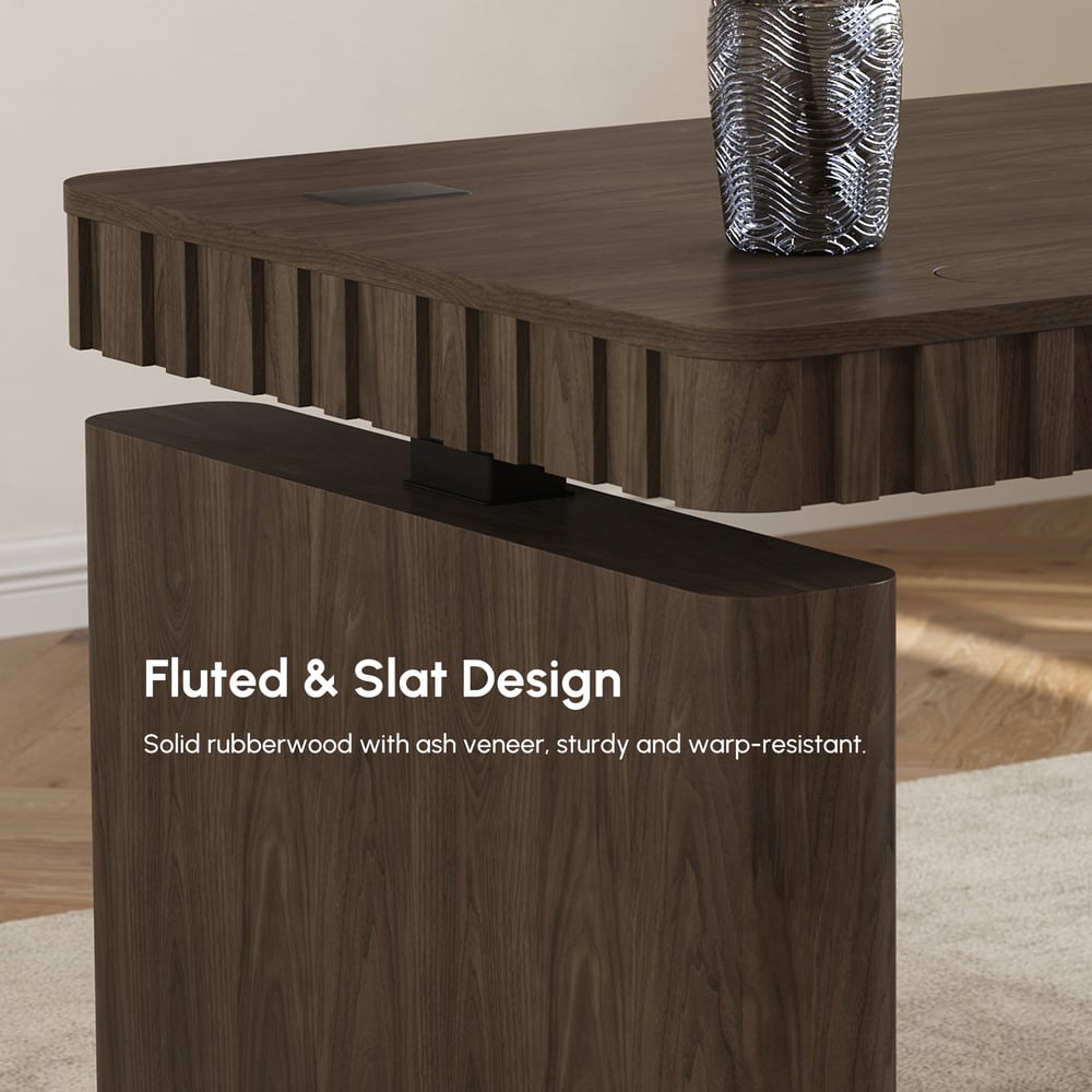 Aura 160 cm Smoked Brown Fluted Electric Adjustable Standing Desk window image