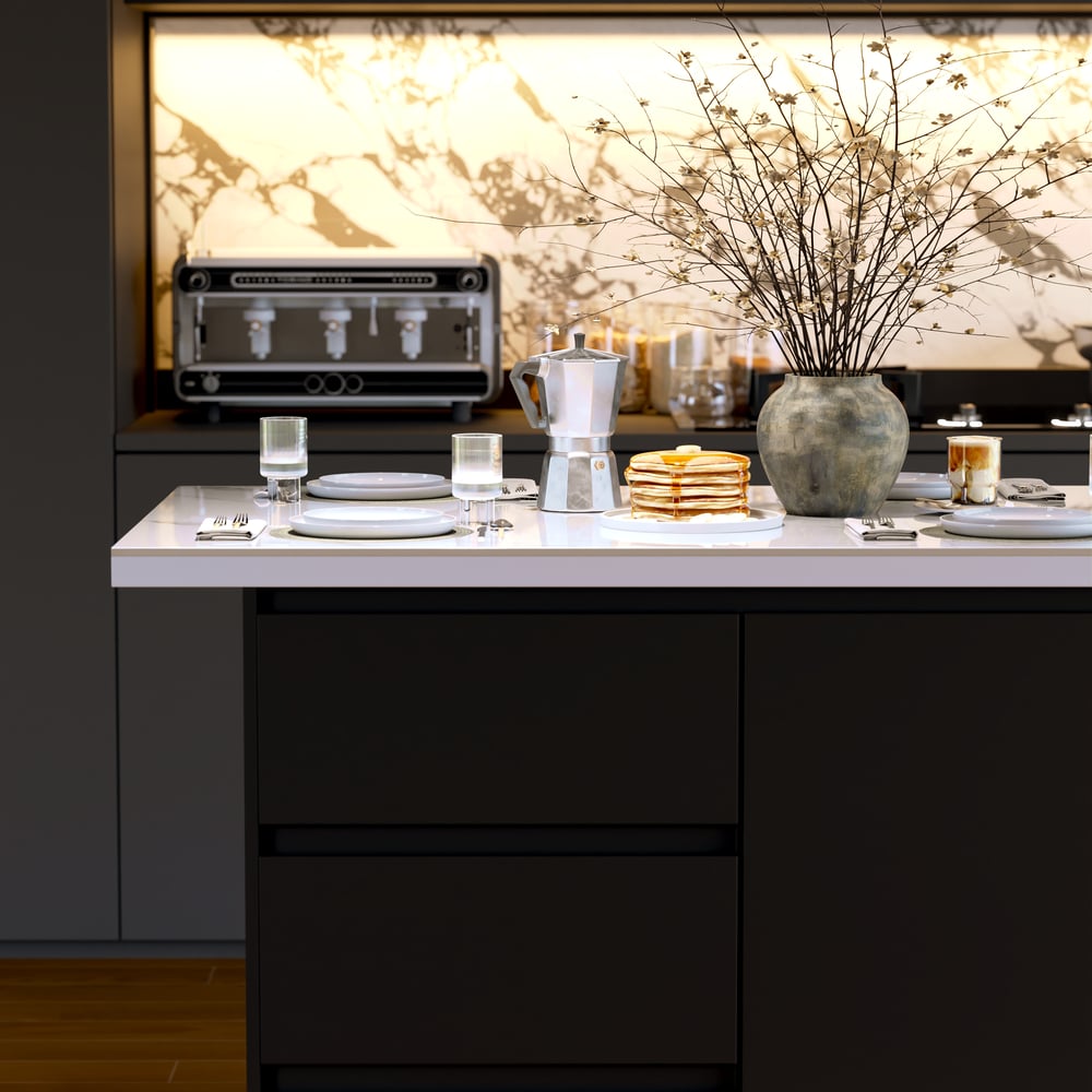 Modern 50" Glossy Sintered Stone Kitchen Island with Storage, White & Black window image