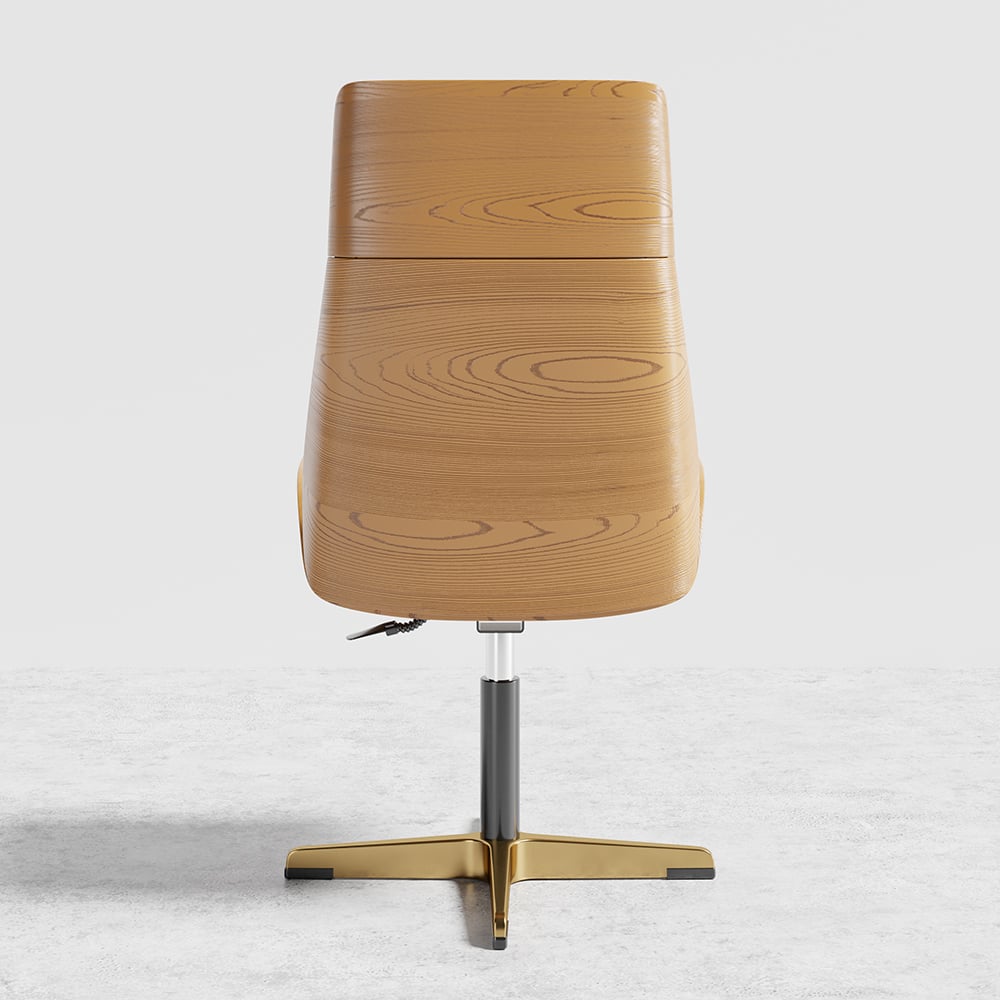Walnut Curved Wooden Office Desk & Adjustable Swivel Executive Chair in Beige & Gold window image