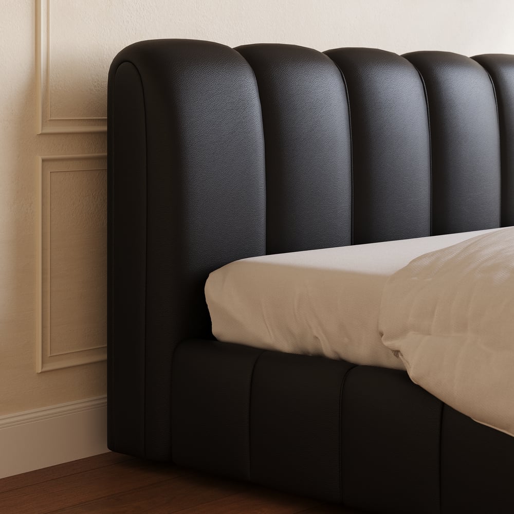 Humply Queen Black Faux Leather Storage Bed with Drawers window image