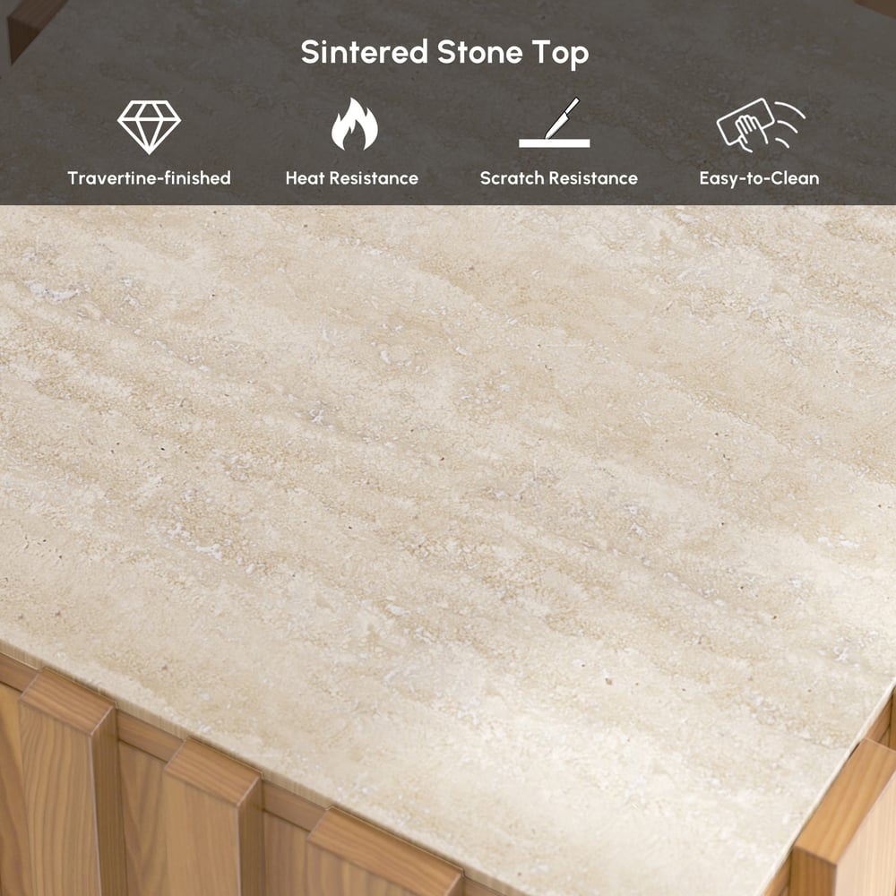 Aura Ash Wood Fluted Natural Side Table with Sintered Stone Top window image