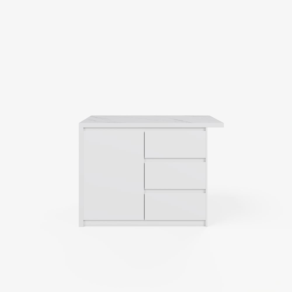 Îlot de cuisine moderne de 50 pouces en placage de marbre avec grand espace de rangement, blanc image de fenêtre