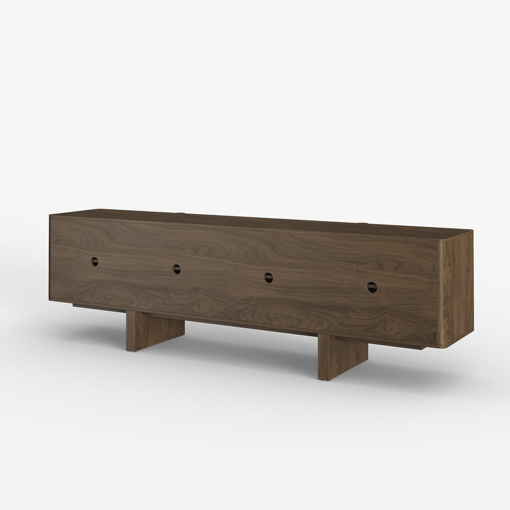 Lineva 80" Solid Wood Fluted Smoked Brown TV Stand with Cabinets window image