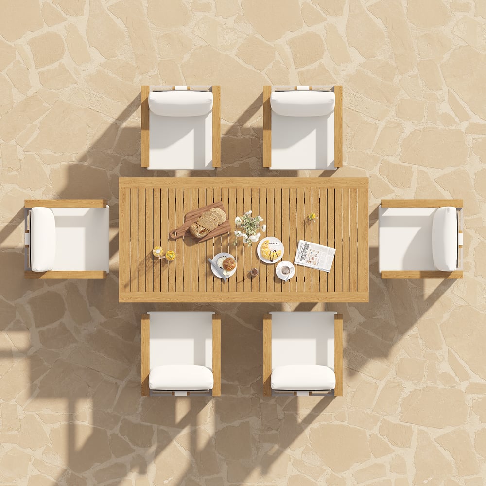 Tevara 6-Person Rectangle Teak & Aluminum Outdoor Patio Dining Table in Sand window image