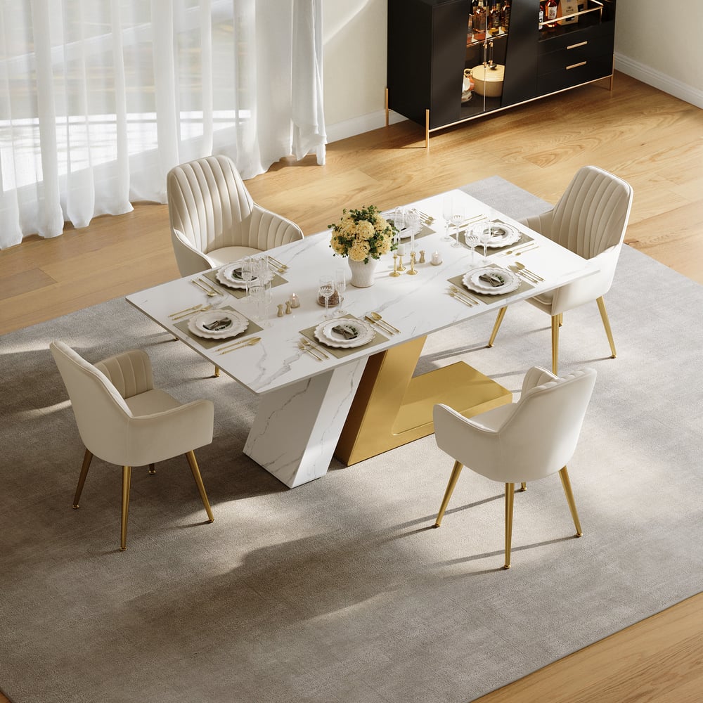 Dining Set 63" Modern Rectangle Sintered Stone Dining Table with 4 Chairs window image
