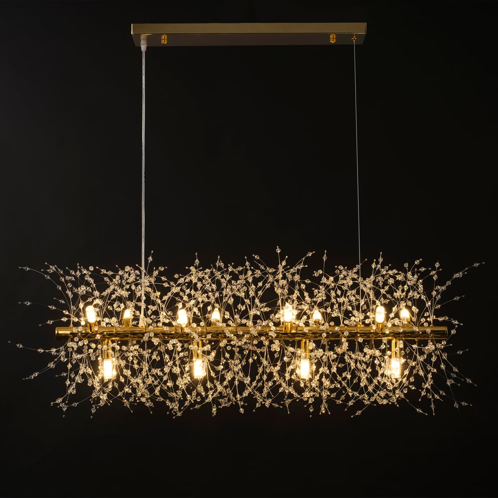 Mid Century Modern 12-Light Crystal Firework Sputnik  Kitchen Island Lighting in Gold window image