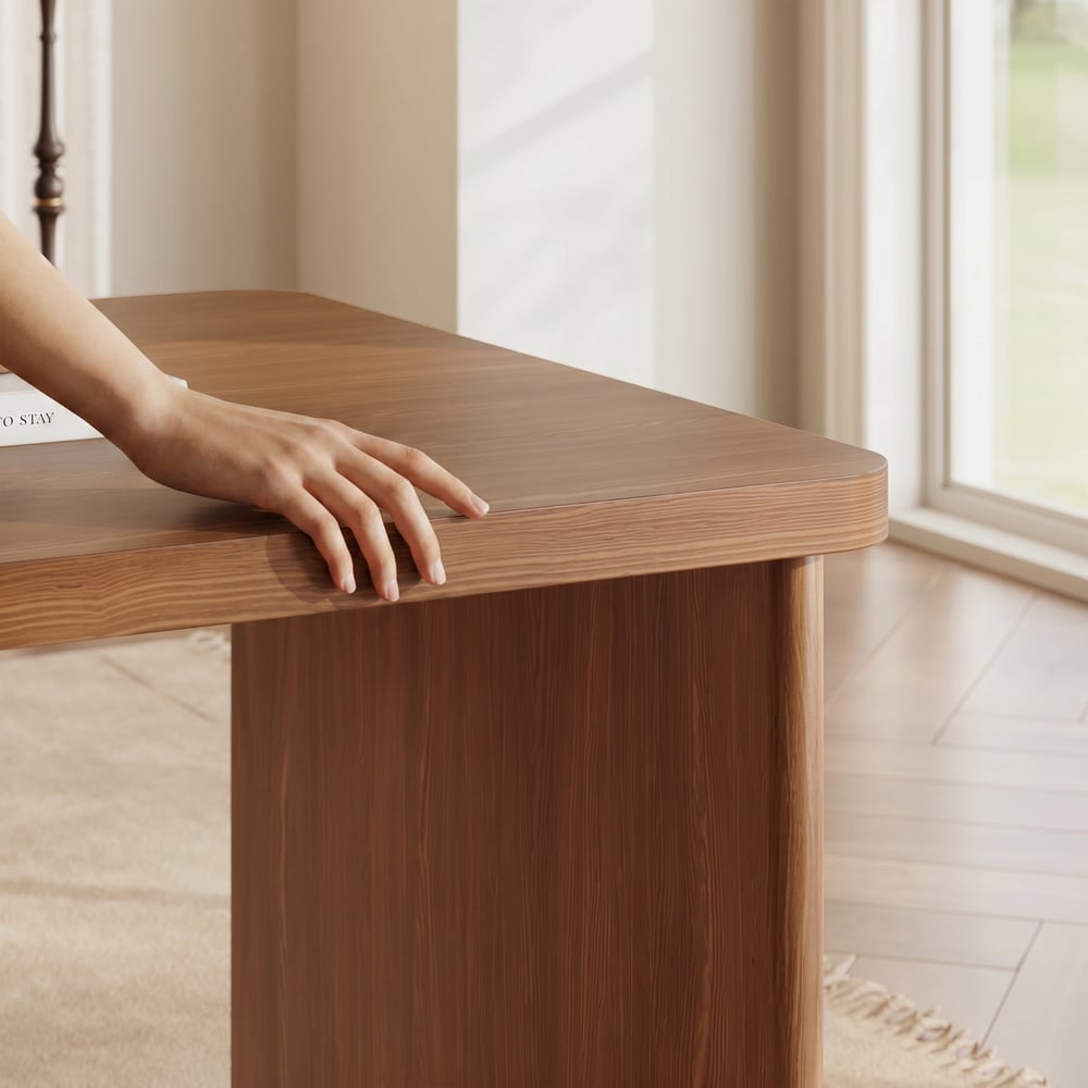Aura 63" Walnut Flutted 360-Degree Rotating Desk Electric Adjustable Standing Desk window image