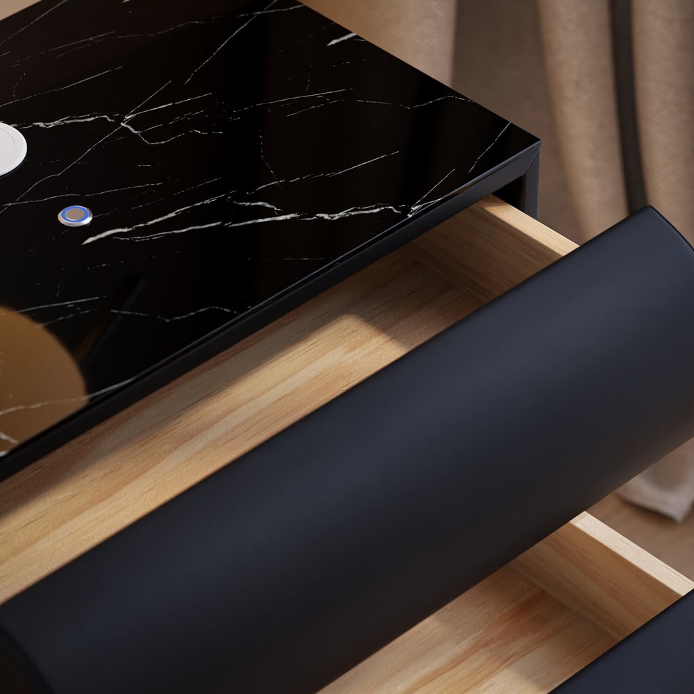 Humply Leather 3-Drawer Smart LED Nightstand window image