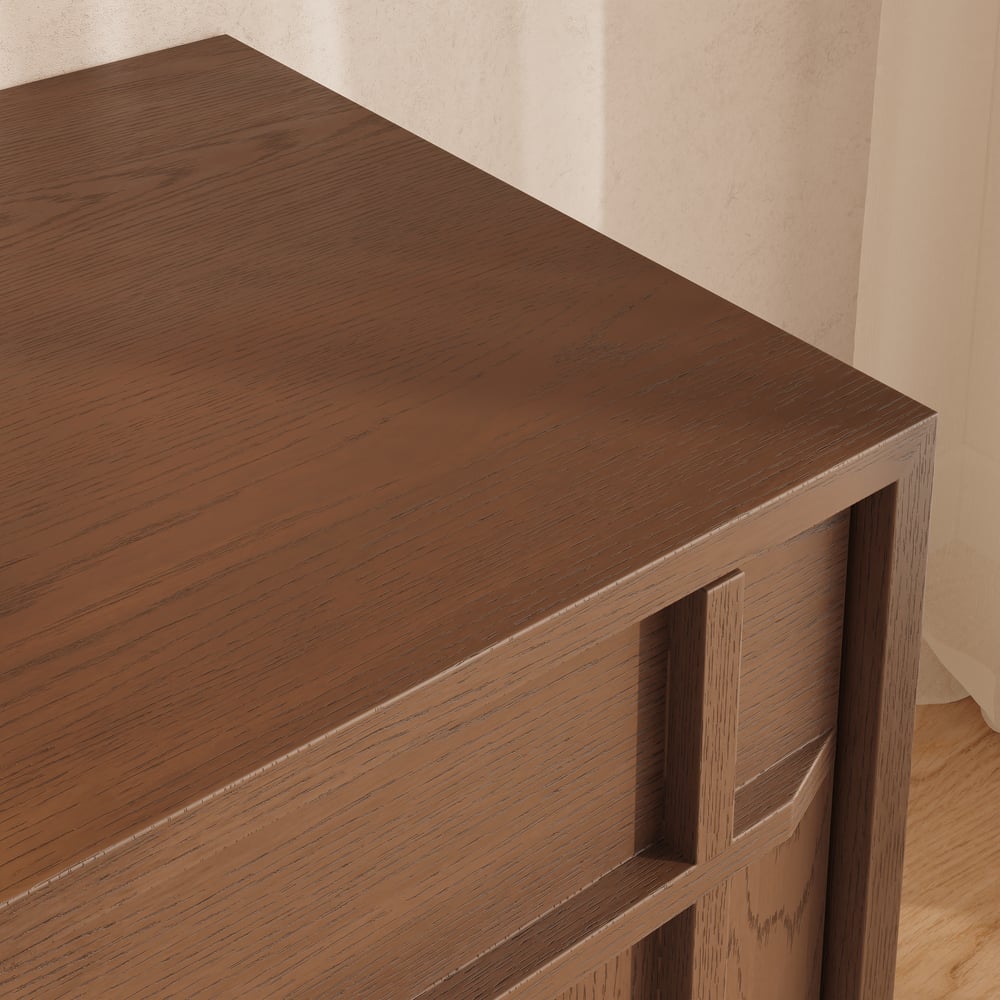 Panvyr 80" Ash Wood Walnut TV Stand with Storage window image
