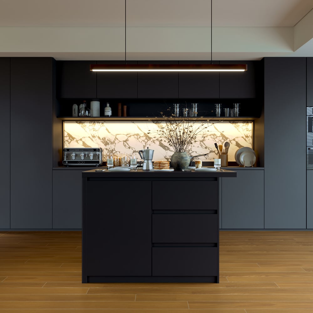 Moderne 50" Matt Sintered Stone Kücheninsel mit Stauraum, Schwarz Schaufensterbilder