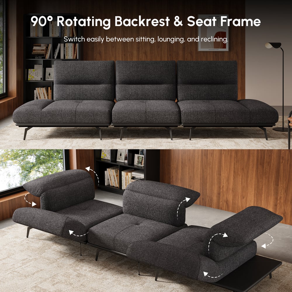 136" Yarn-Dyed Fabric and Faux Leather Reclining Sofa with Metal Legs window image