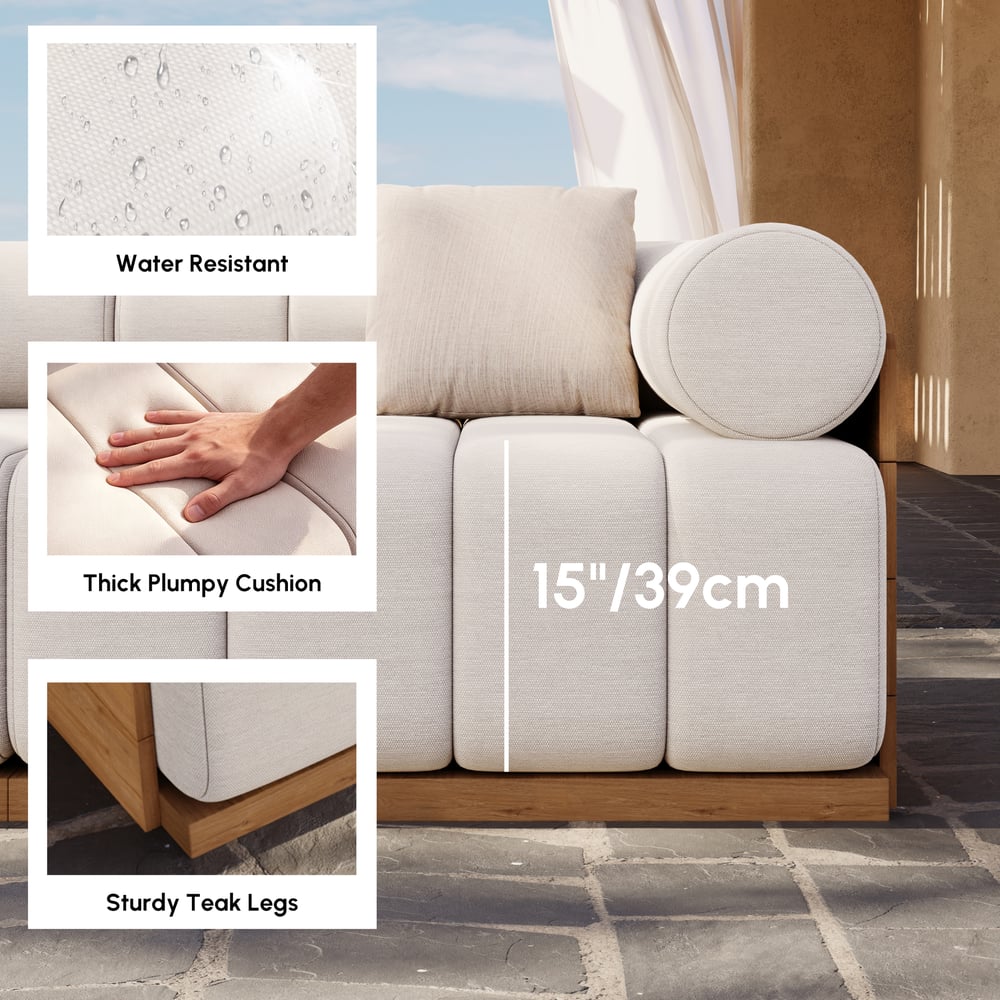 Resaro Teak Wood Deep-Seat 2-Seater Outdoor Sofa Warm White window image