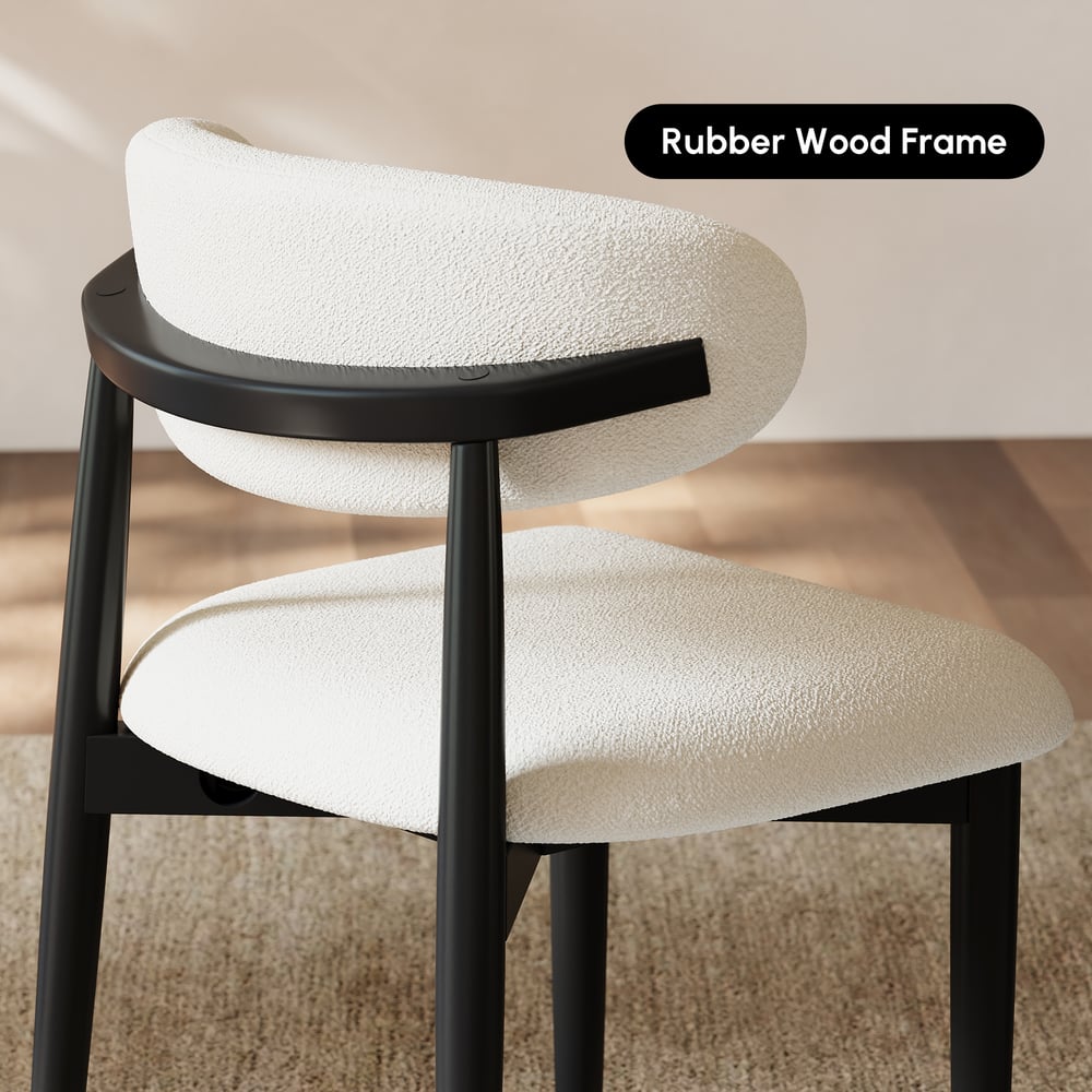 Modern Boucle Dining Chair with Black Rubber Wood Legs, 1 Piece window image
