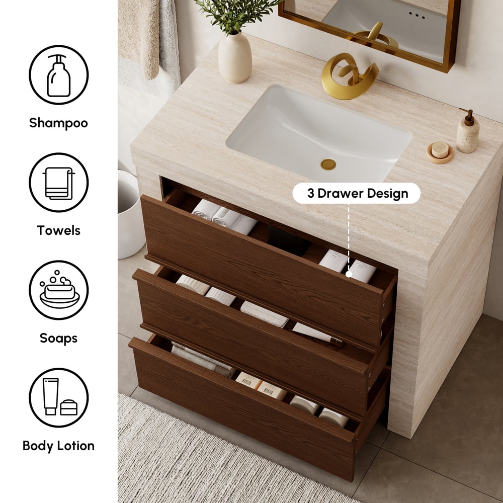 36" Single Bathroom Vanity with Ceramic Sink, Sintered Stone Top window image