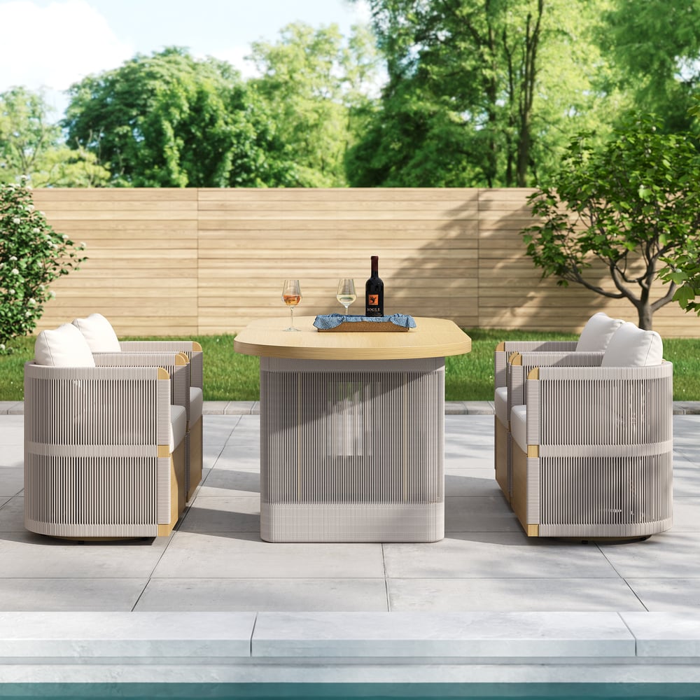 Costra  Outdoor Aluminum Extendable Dining Set with 6 Woven Swivel Armchairs in Ivory window image