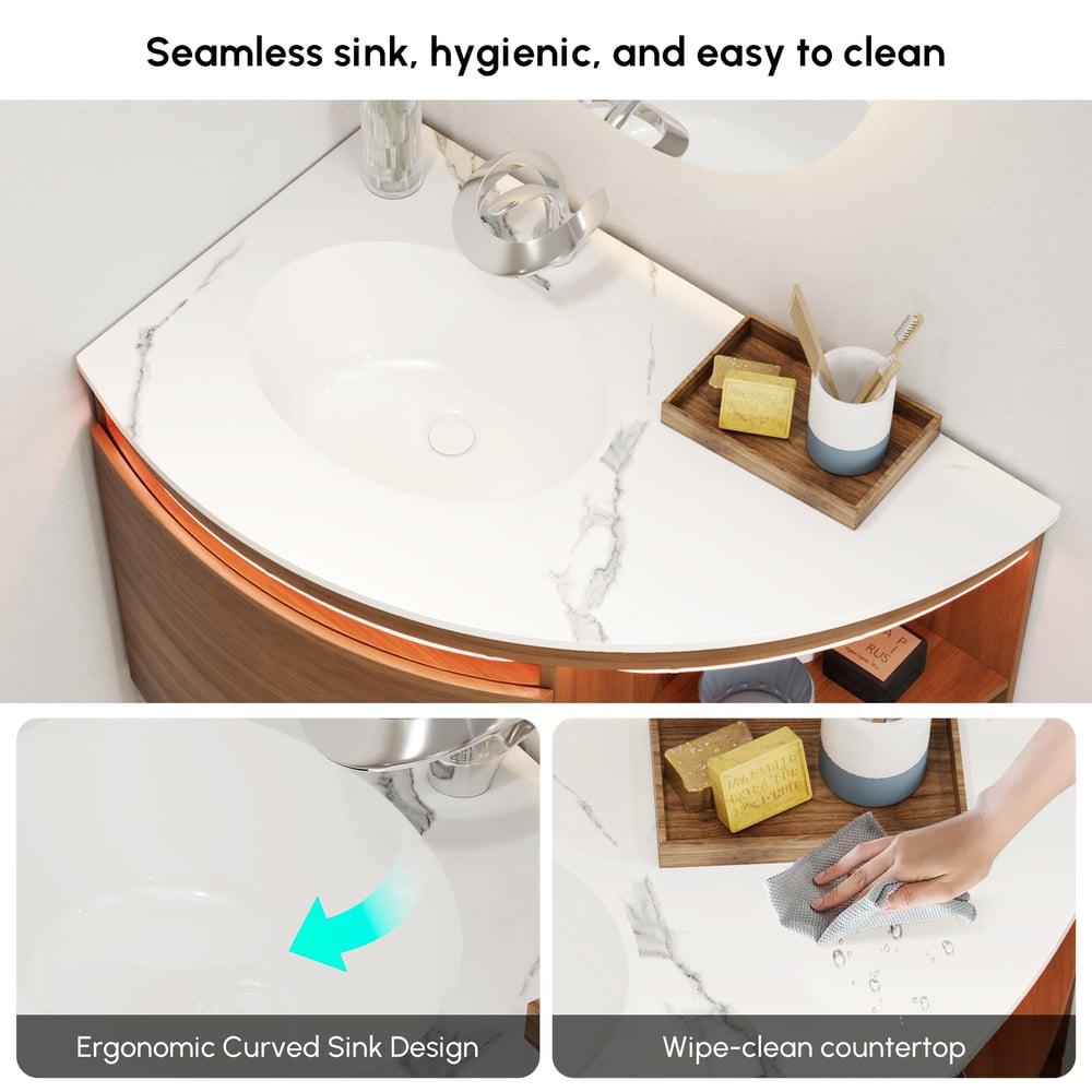 Meuble-lavabo de salle de bain d'angle de 91cm avec rangement et capteur de lumière à DEL image de fenêtre