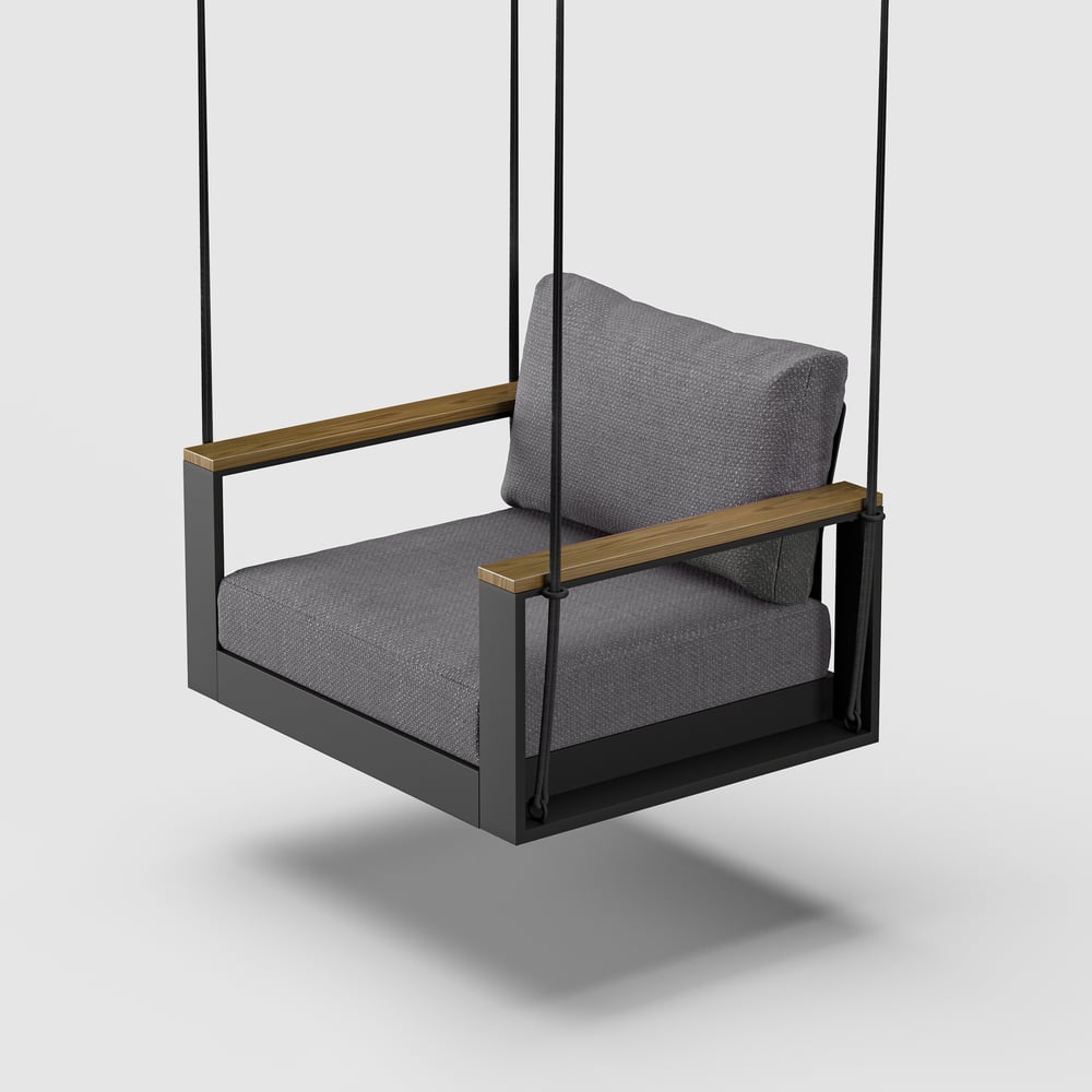 Tevara Outdoor Swing Sofa in Dark Gray with Cushion & Black Cover window image