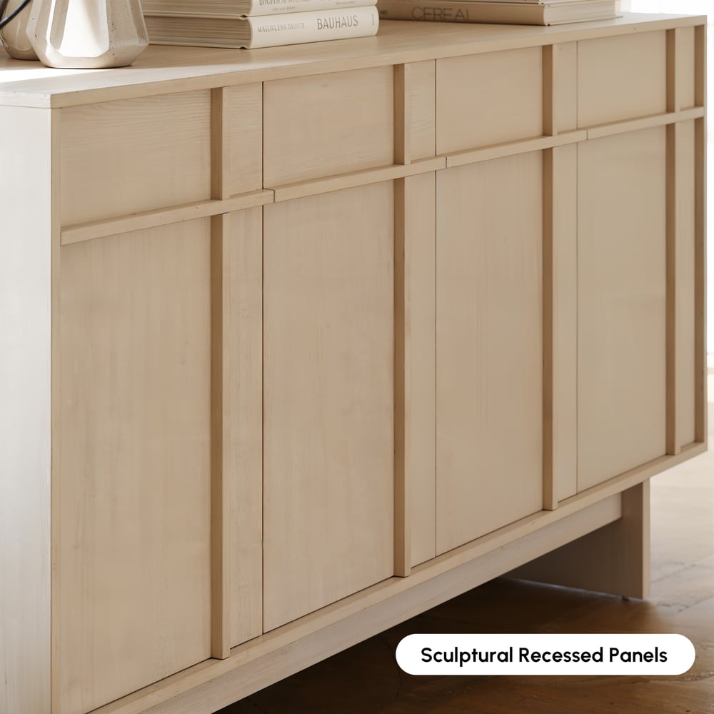 Mid Century Modern 60" Whitewash Wood Sideboard with Storage & Adjustable Shelves window image