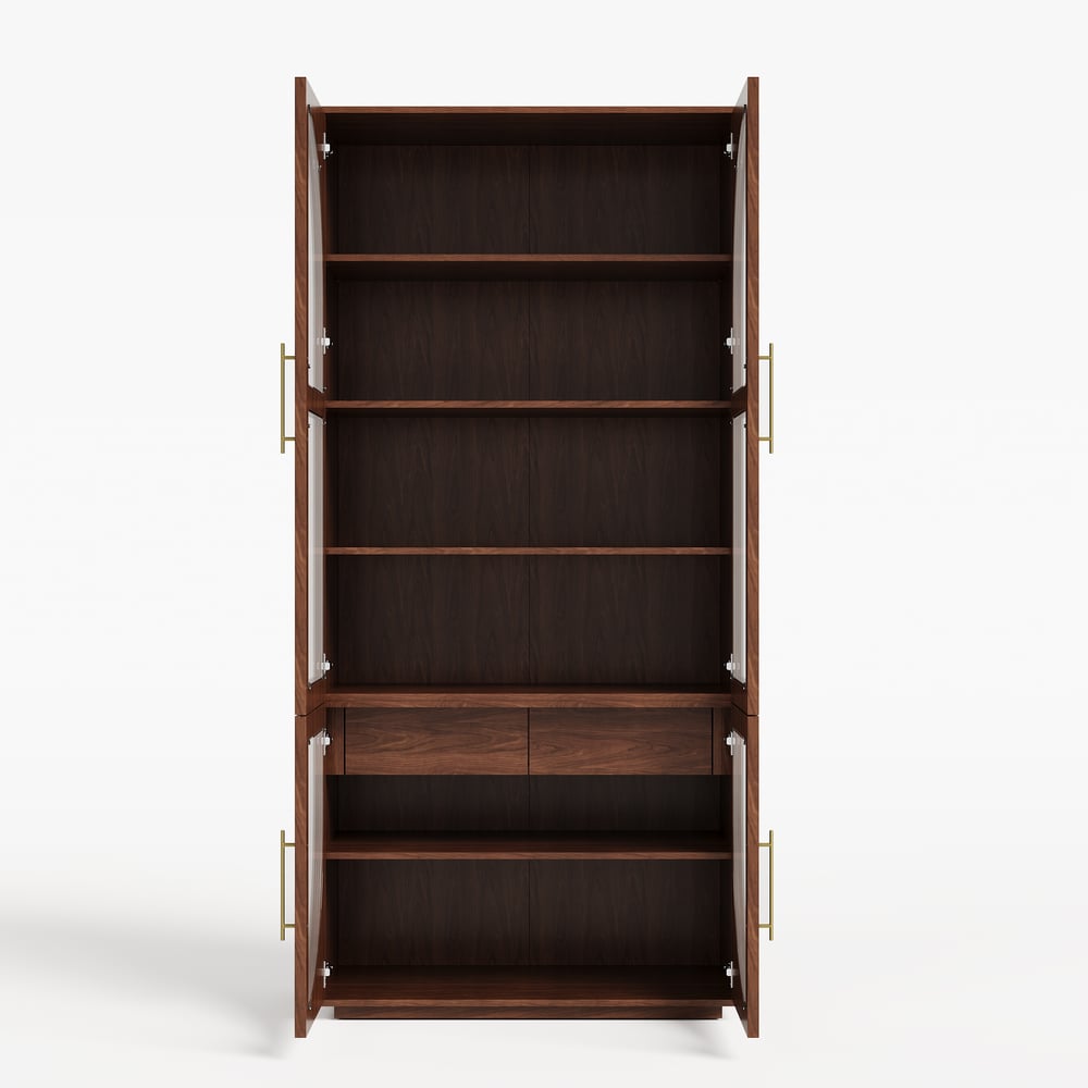 Arune Glass Tall Display Cabinet with Drawers & LED Light window image