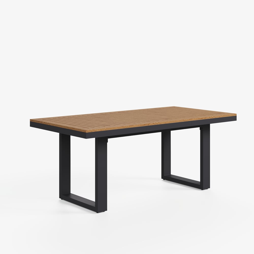 Tevara 6-Person Rectangle Teak & Aluminum Outdoor Patio Dining Table in Dark Gray window image