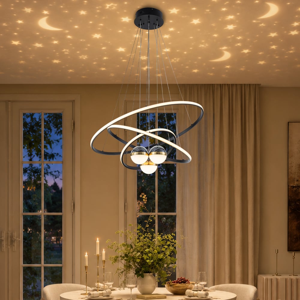 31" 6-Light LED Chandelier with Starry Projection, Dimmable & Adjustable window image