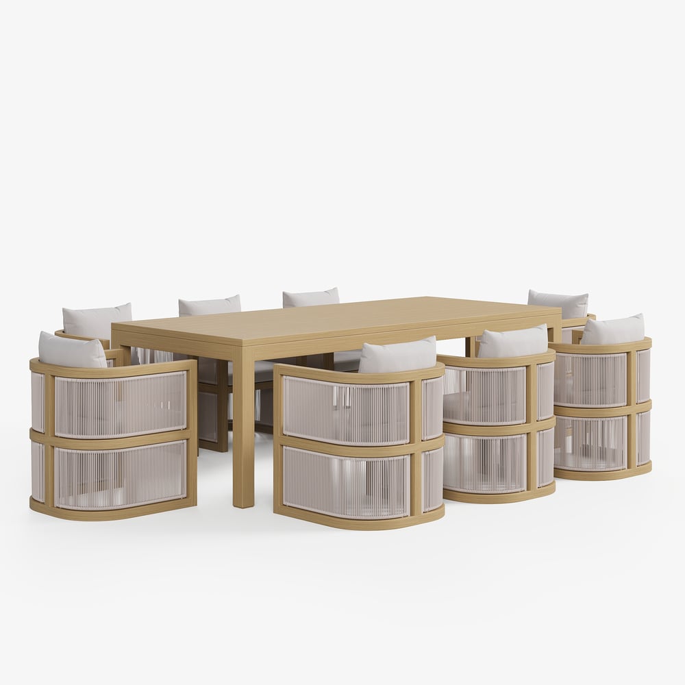 Wevara 9-Piece Outdoor Rope Weave Dining Set with 8 Chairs in Natural window image