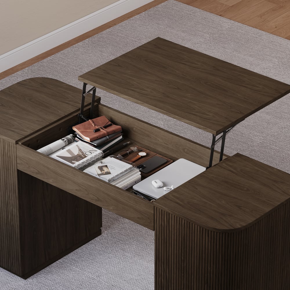 Velign 60" Walnut Standing Computer Desk with 2-Door Storage Cabinet window image