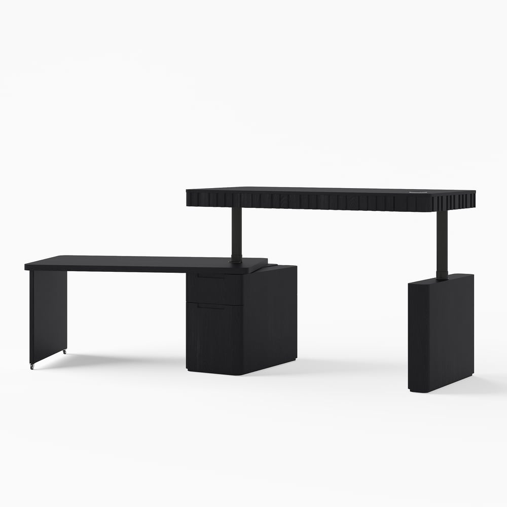 Bureau Aura 160 cm Noir Cannelé à Rotation 360 Degrés Bureau Debout Électrique Réglable image de fenêtre