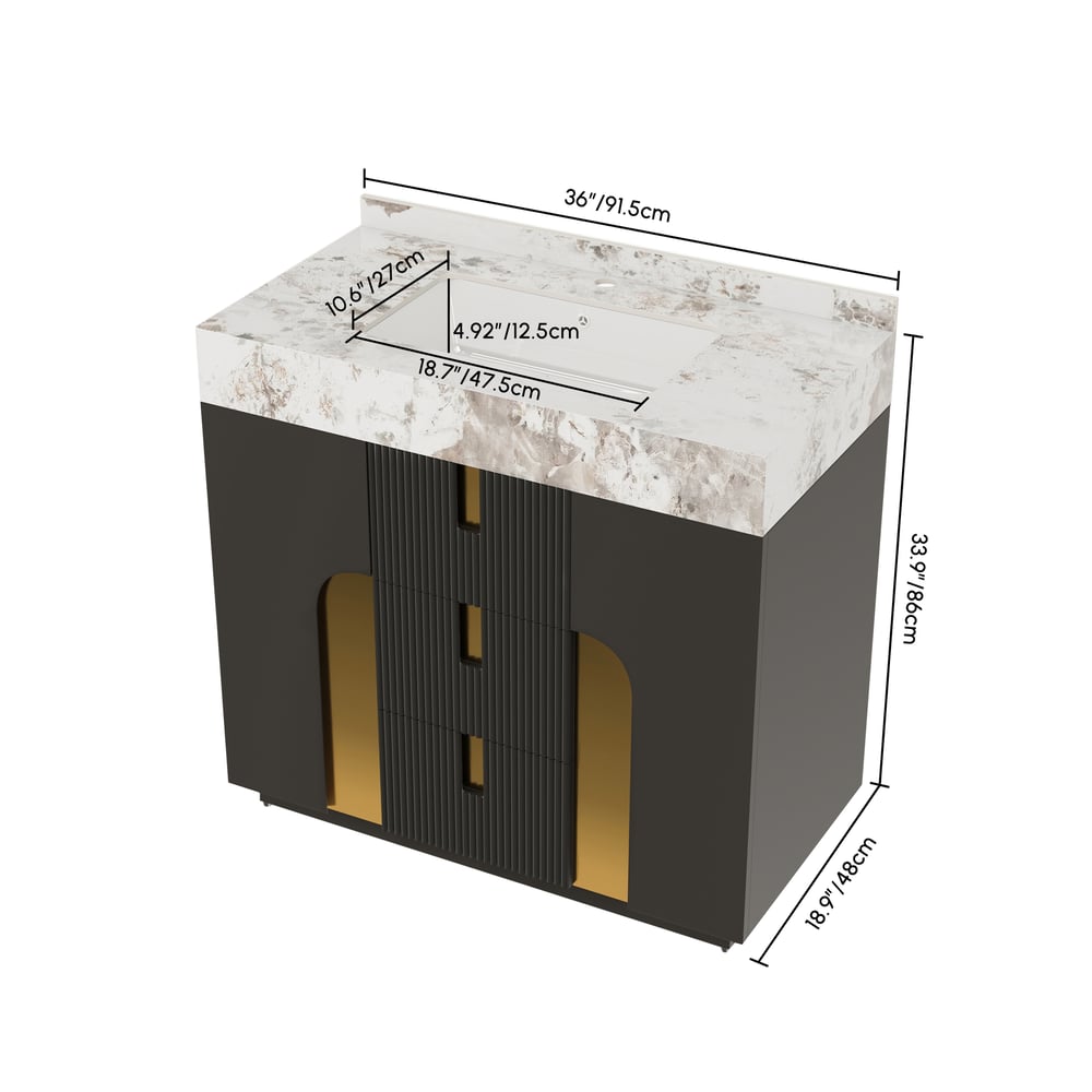 Meuble-lavabo simple autoportant Artis de 91cm avec dessus en pierre frittée Poids, dimensions, image