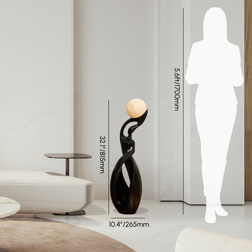 815mm Abstract Black Sculpture Lamp with LED Ball, Touch & Remote Control, Rechargeable weights dimensions image