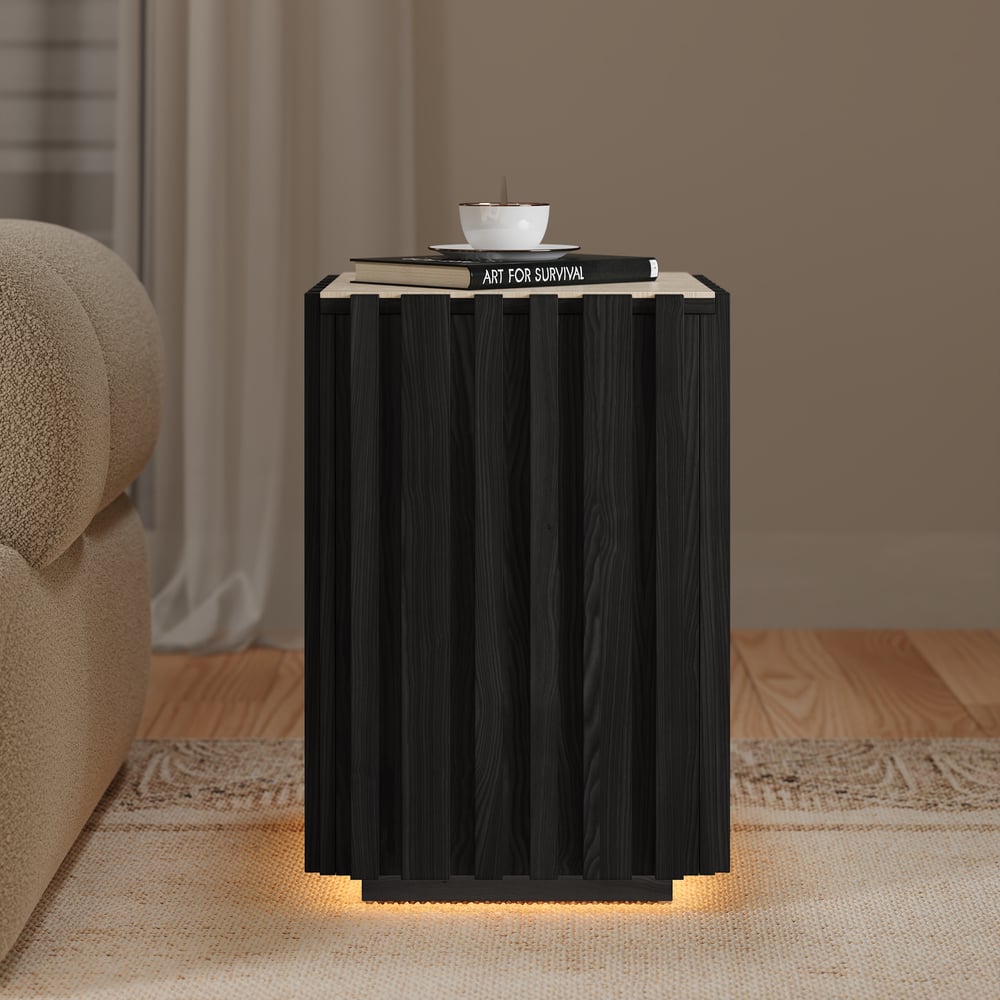 Aura Ash Wood Fluted Black Side Table with Sintered Stone Top window image