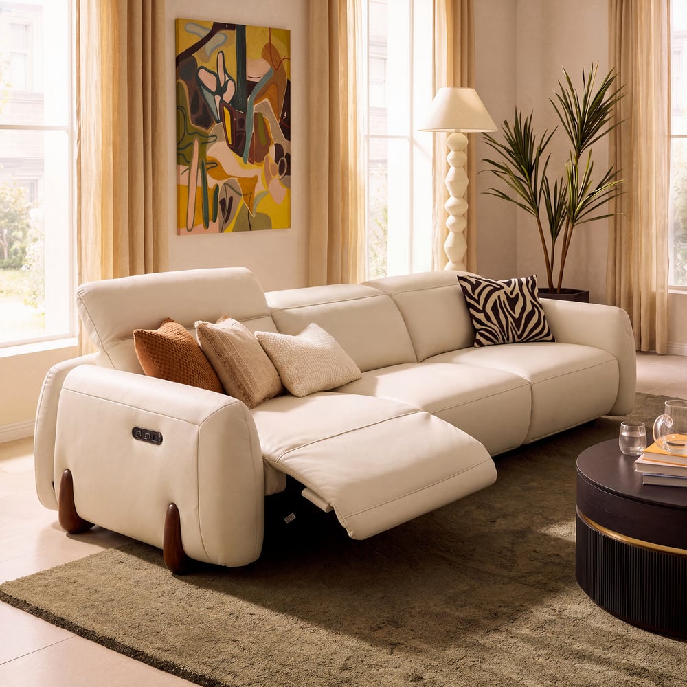 Curva 302cm Genuine Leather Power Reclining Sofa with Adjustable Headrests window image