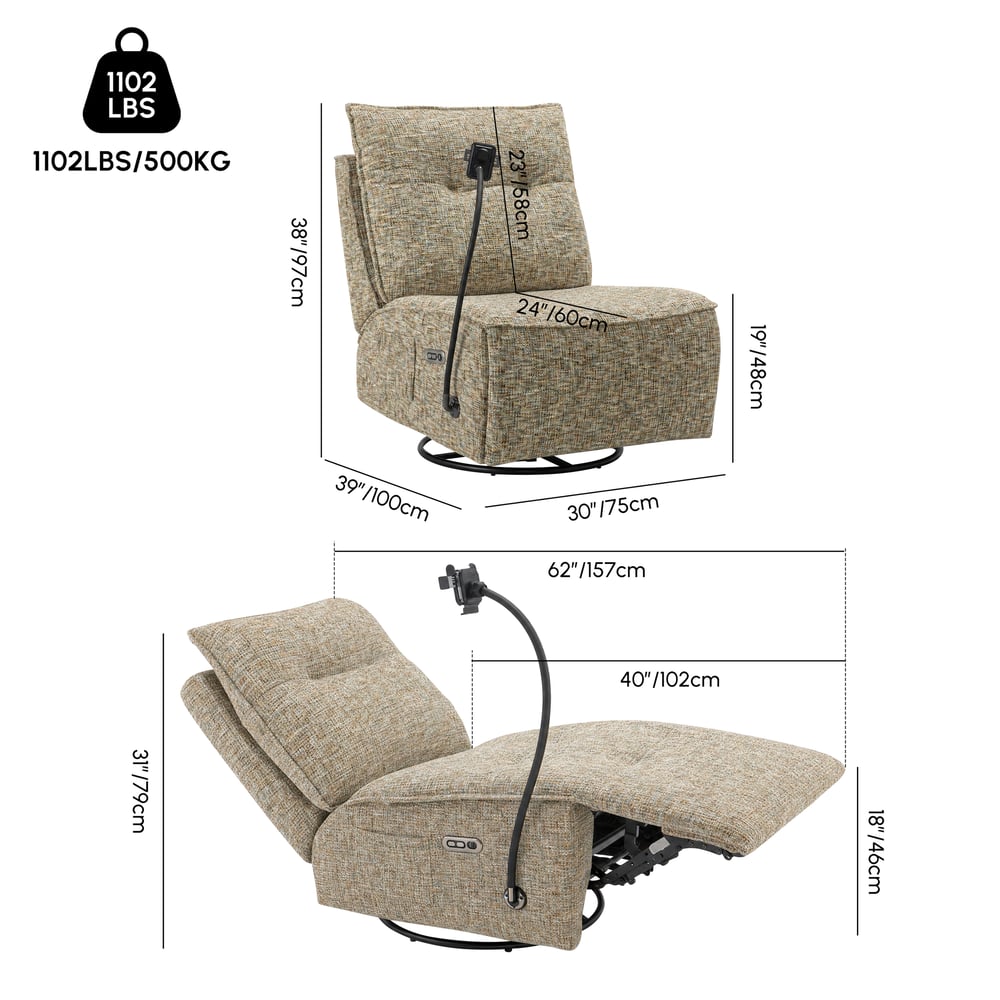 Performance Liner Power Swivel Rocker Recliner Accent Chair with Phone Holder weights dimensions image