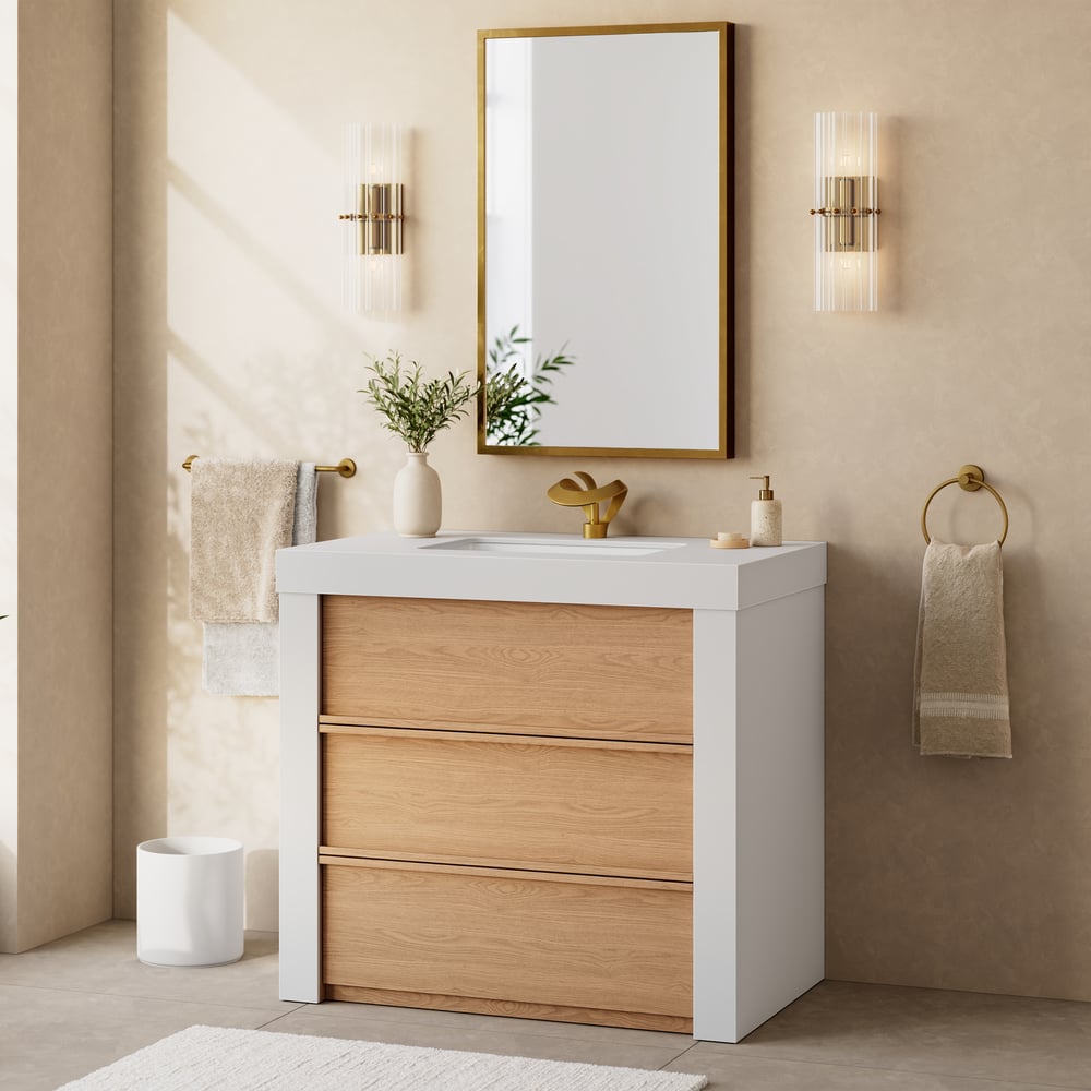 36" Single Bathroom Vanity with Ceramic Sink, Sintered Stone Top window image