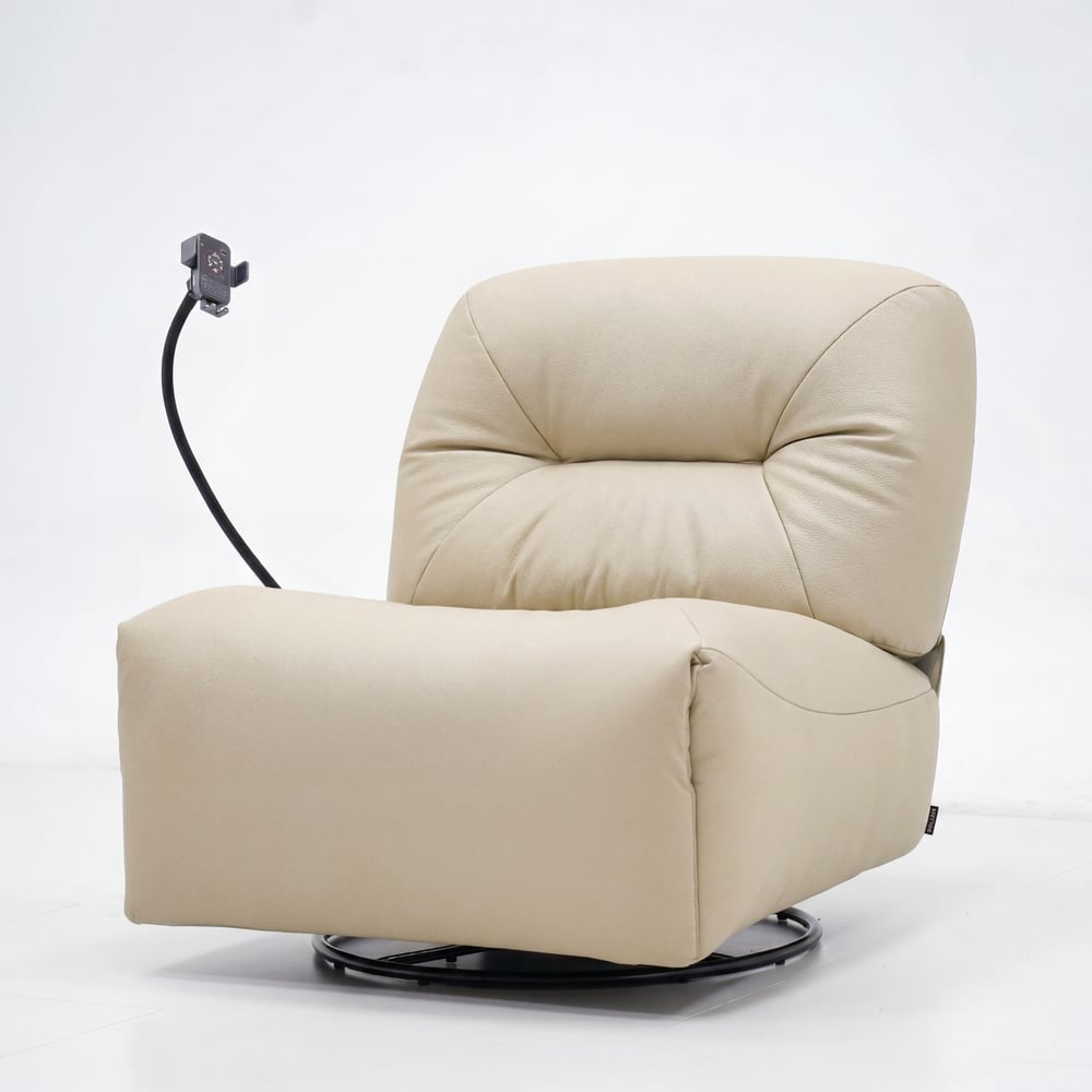 Genuine Leather Power Swivel Rocker Recliner Accent Chair with Phone Holder window image