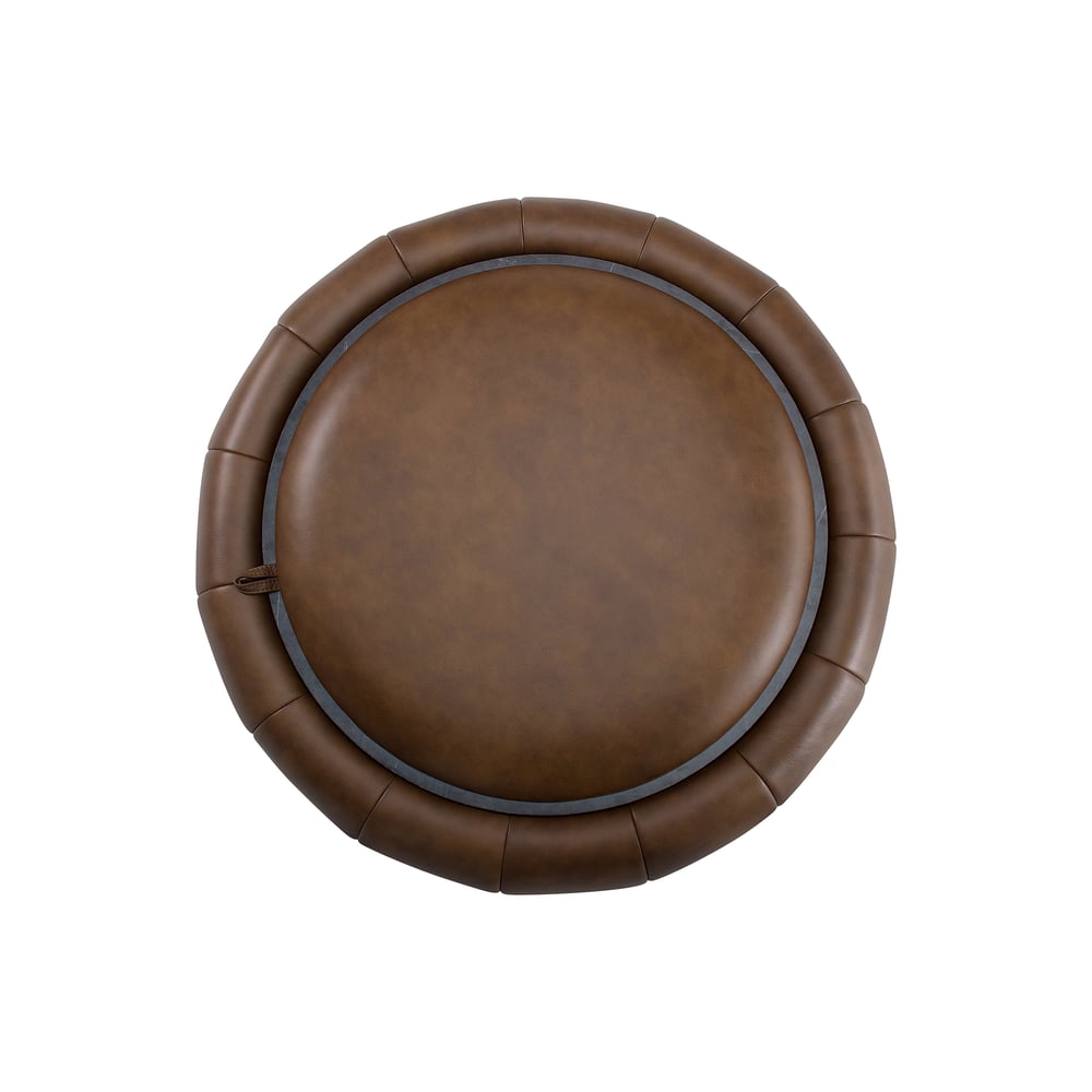 Modern 39" Round Performance Leather Ottoman Coffee Table with Hidden Storage window image