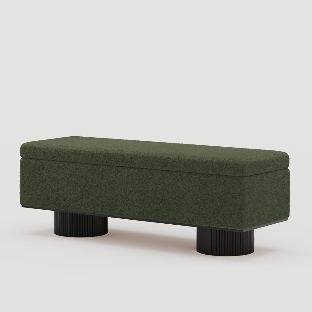 Teddy Fabric Fluffy Faux Fur Flip Top Wood Storage Entryway Bench window image