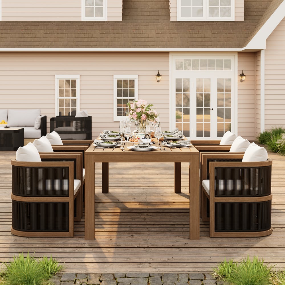Wevara 9-Piece Outdoor Rope Weave Dining Set with 8 Chairs window image