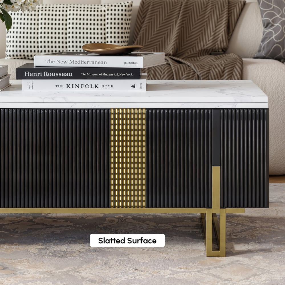 Grovyn 47" Fluted  Lift-Top Coffee Table with 2 Drawers window image