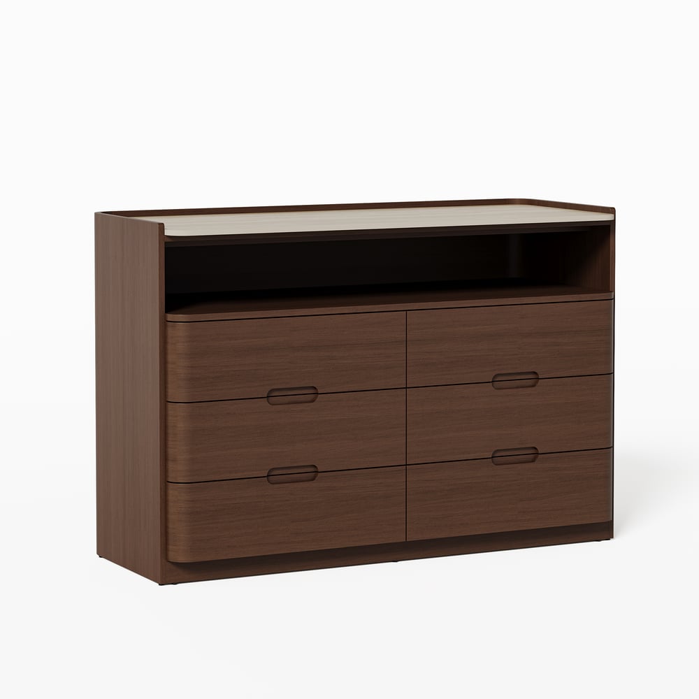 Arvona 47" 6-Drawer Walnut Chest of Drawers with Sintered Stone Top window image