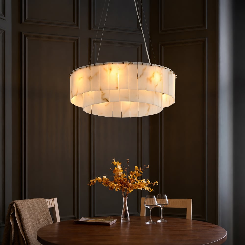 8-Light Tiered Chandelier Alabaster-Look 24" window image