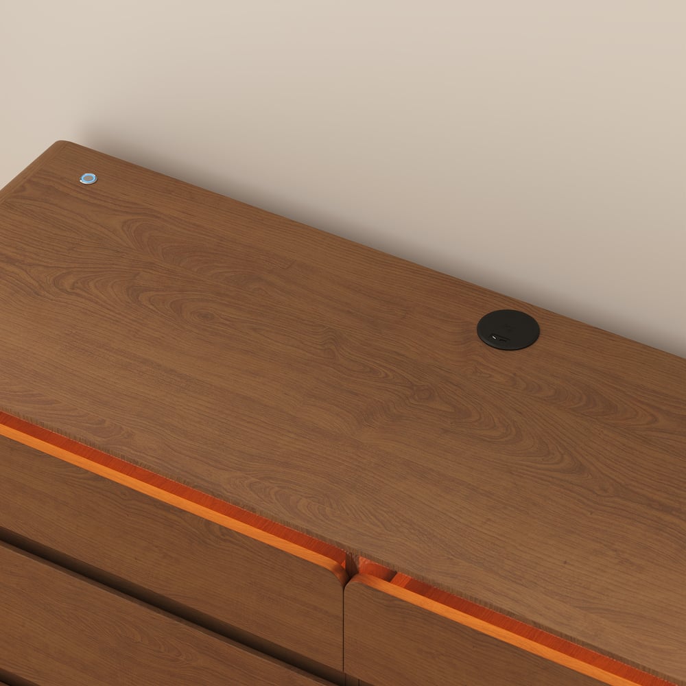 Meloa 47" Wooden Walnut 6-Drawer Dresser with Light and Charging Station window image