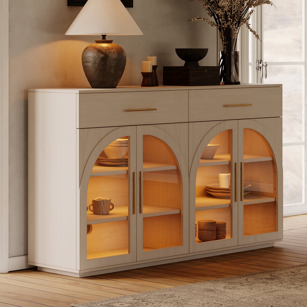 Arune 63" Whitewash Wood Sideboard with Storage & LED Lights window image