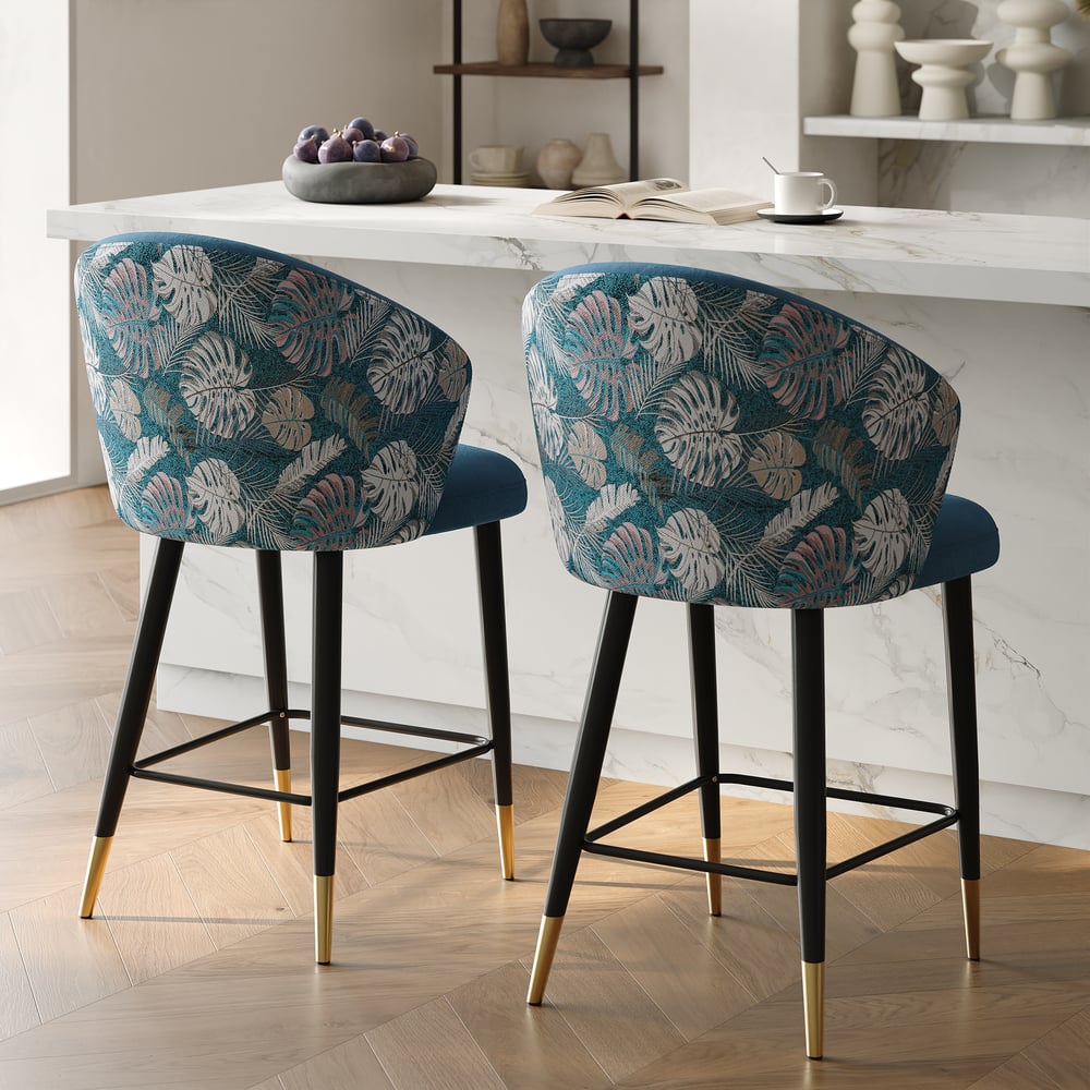 Modern Blue Velvet Counter Stool with Upholstered, 1 Piece window image