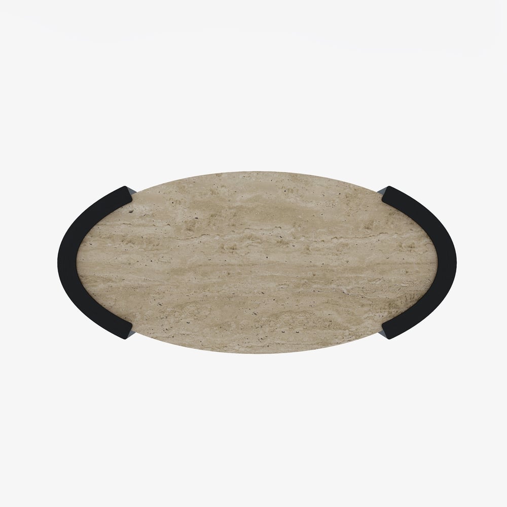 Table Basse de 43" en Pierre de Travertin Ovale Style Japandi image de fenêtre