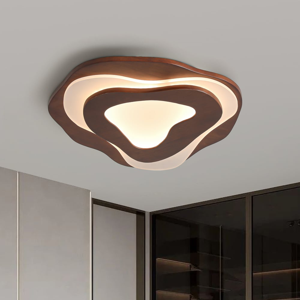 Nordic Walnut Flush Mount LED Irregular Shape Ceiling Light window image