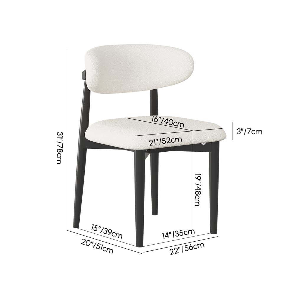 Modern Boucle Dining Chair with Black Rubber Wood Legs, 1 Piece weights dimensions image