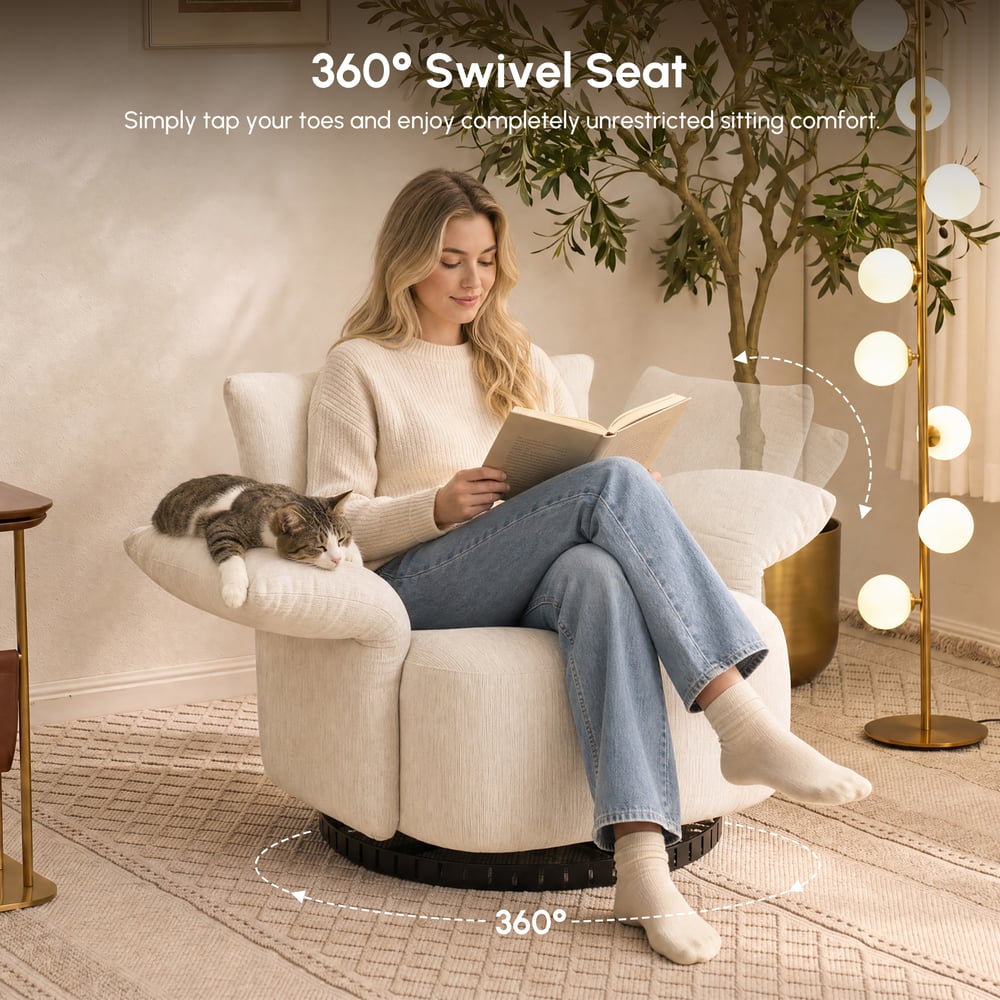 Performance Chenille Swivel Accent Chair with Adjustable Armrest window image