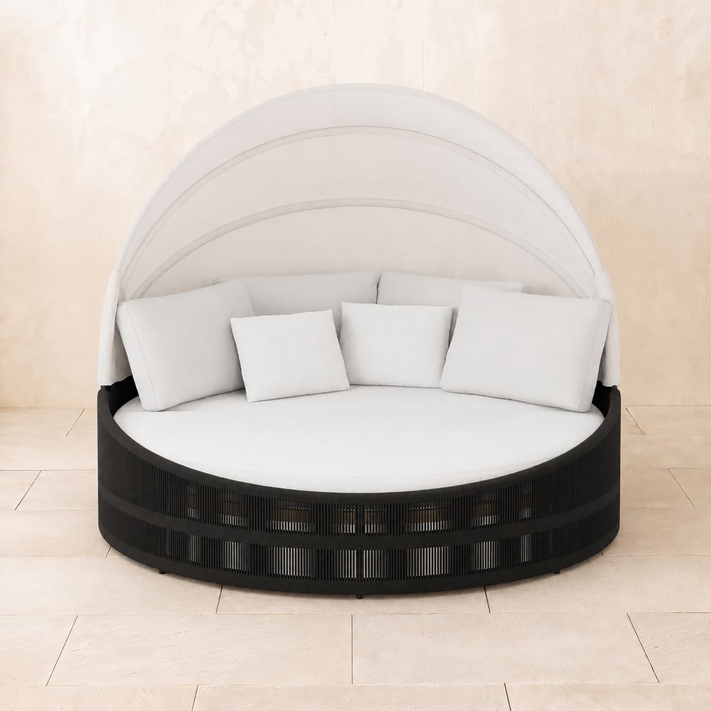Costra Weatherproof Round Patio Daybed with Adjustable Canopy in Black window image