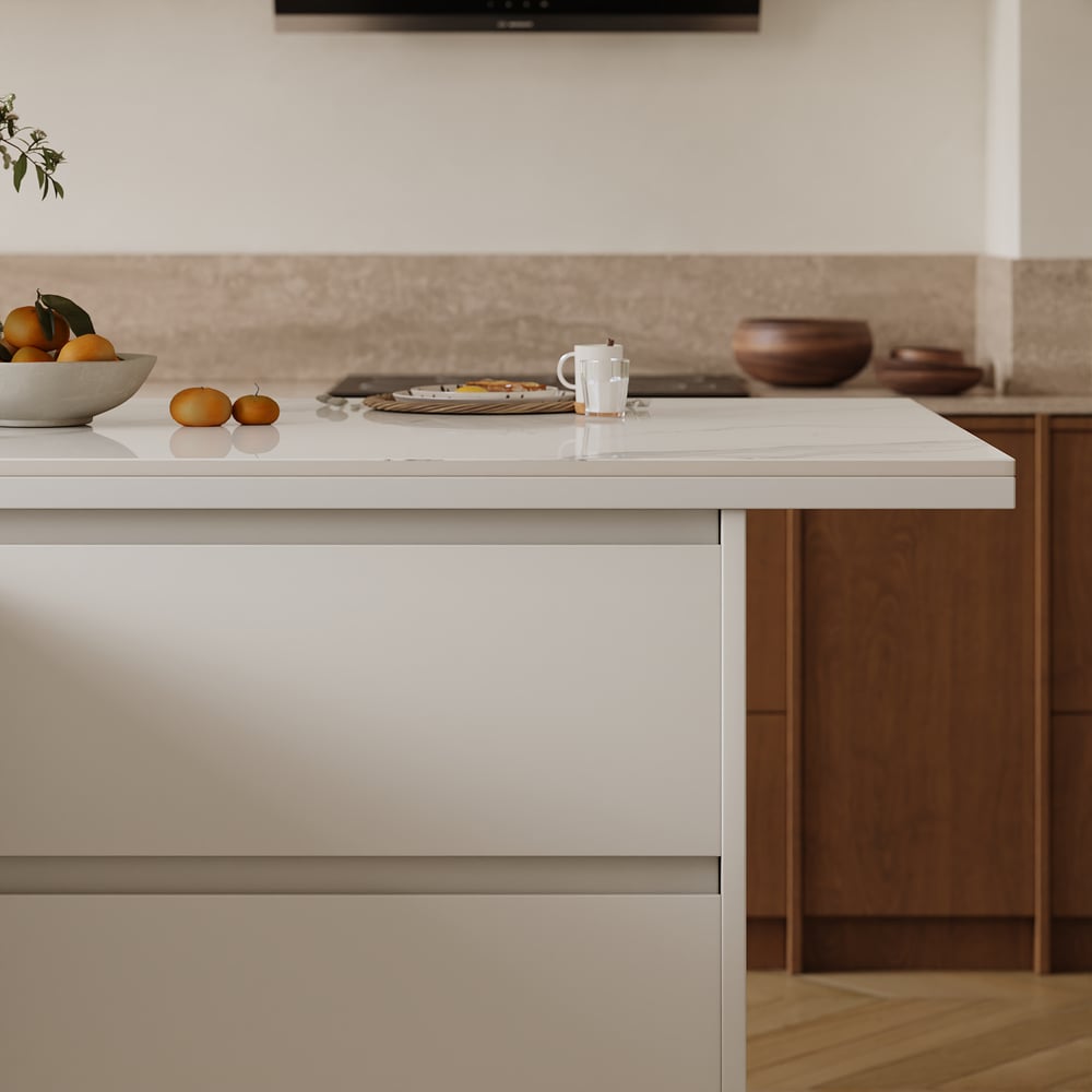 Modern 72" Sintered Stone Kitchen Island with Ample Storage, White window image